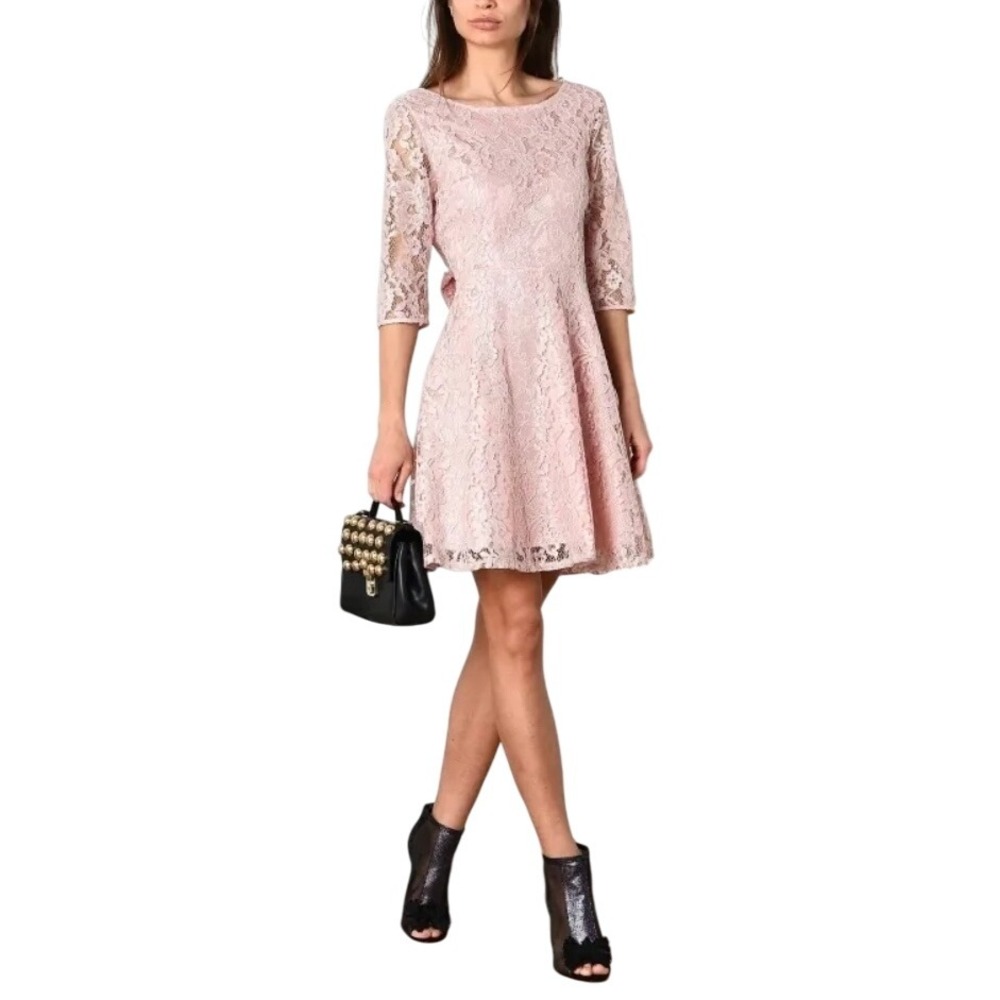 Jolie by Edward Spiers NWT Made in Italy Pink Lace Dress Fit & Flare Party M